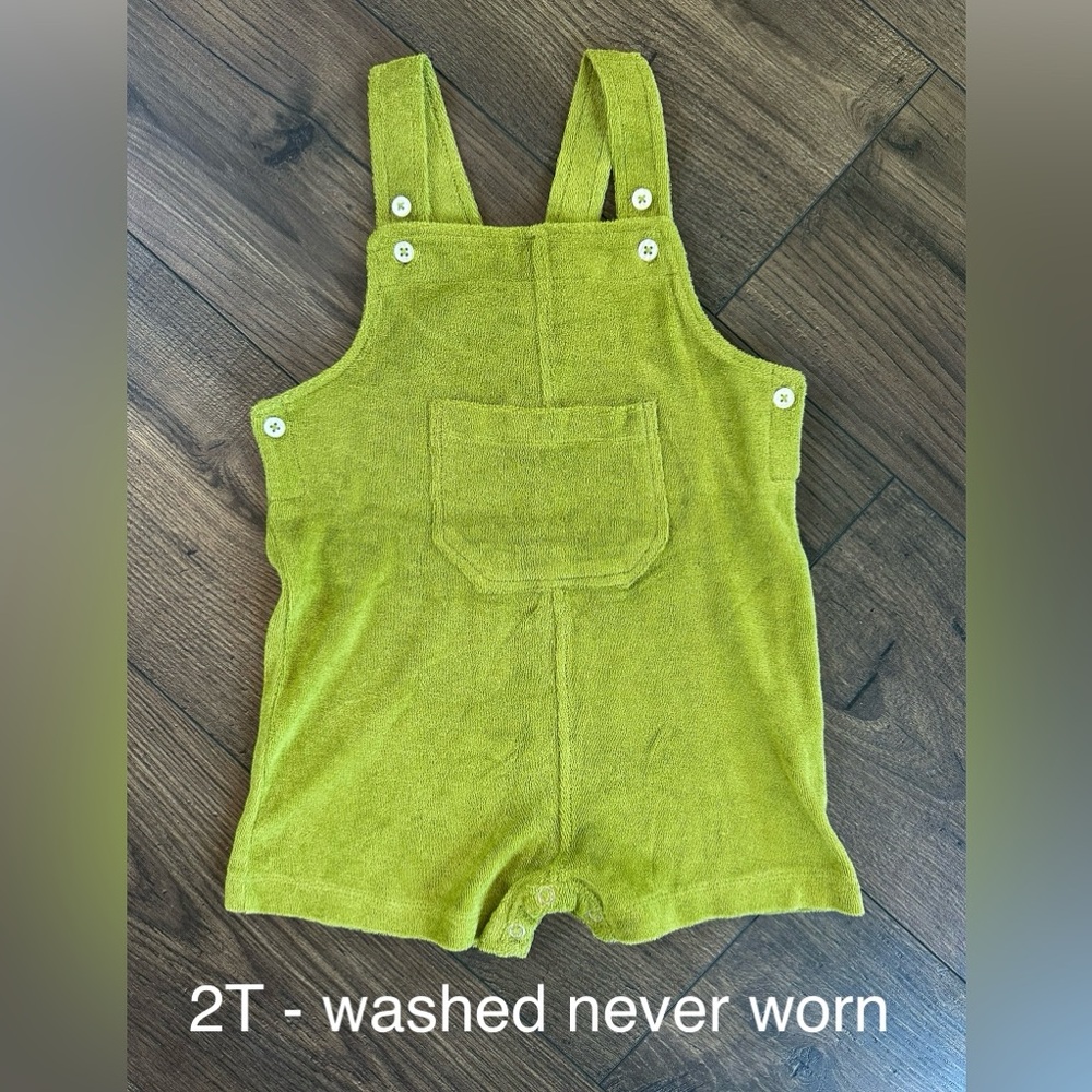 kate quinn Olive Green Terry Cloth Romper Overalls